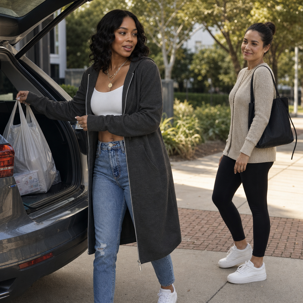 Women's Longline Zip-Up Hoodie with Side Pockets