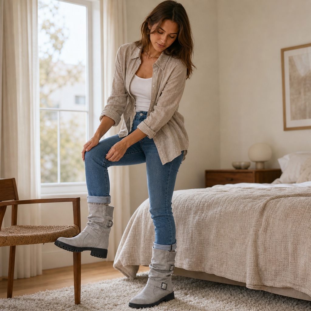Women's Slouch Buckle Mid-Calf Boots