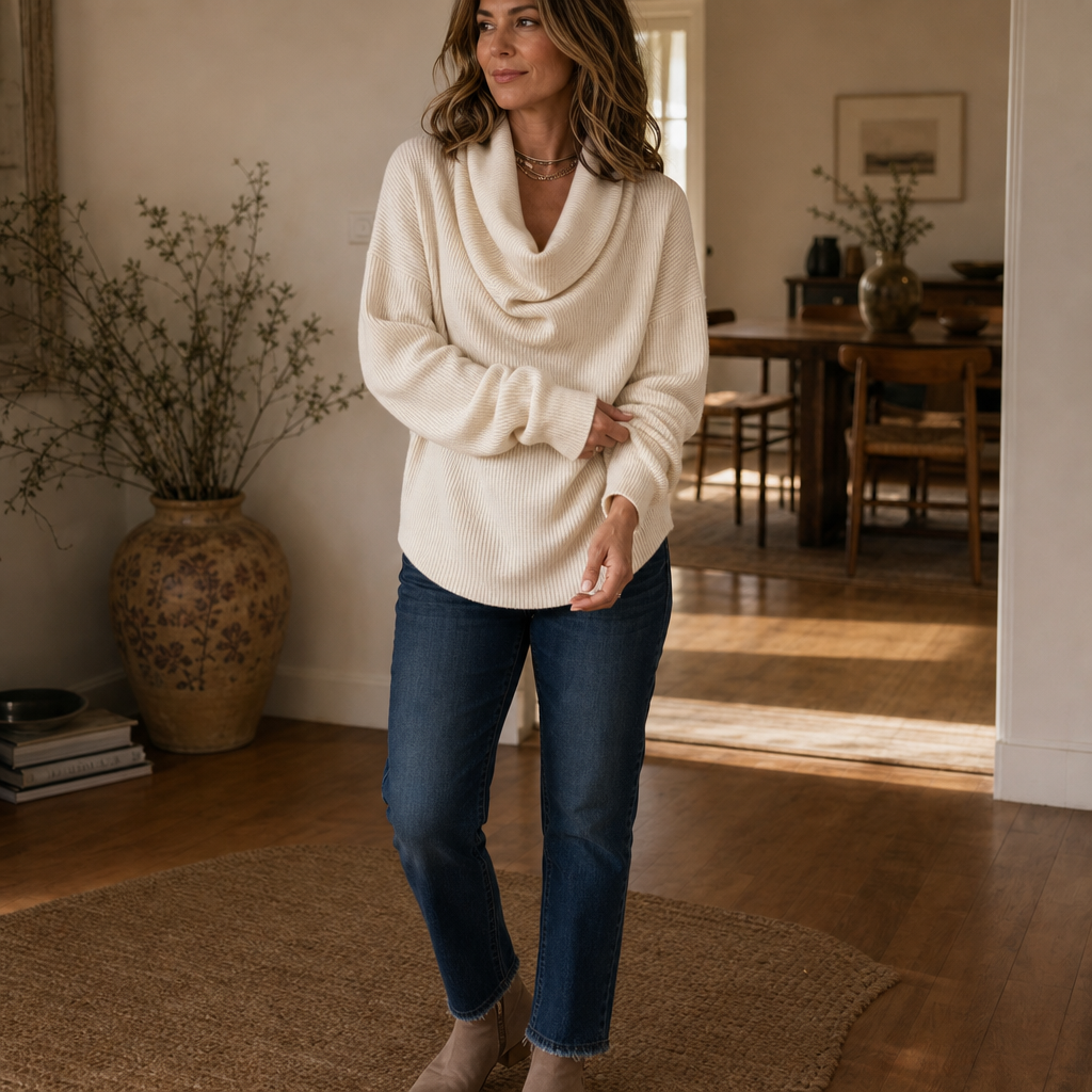Women's Cowl Neck Ribbed Knit Oversized Sweater