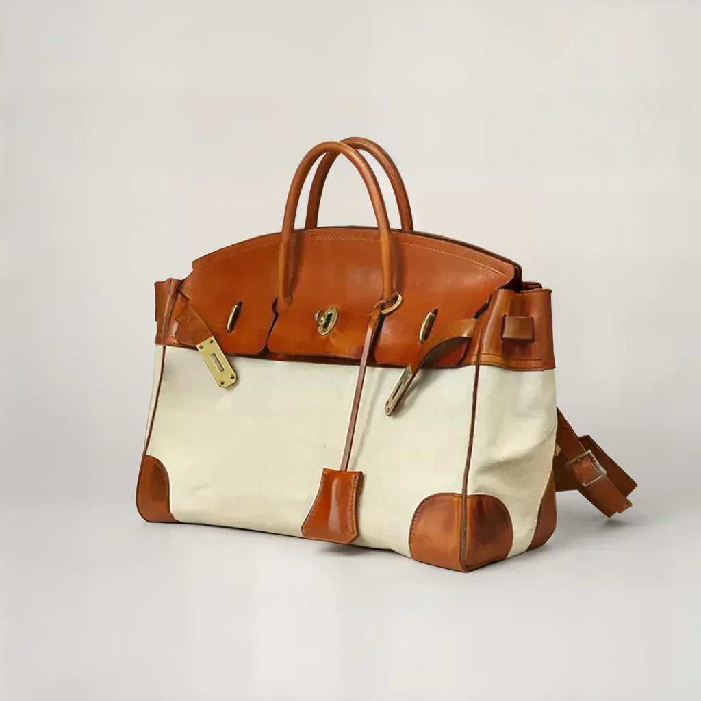 Women's Two-Tone Canvas Turn-Lock Top Handle Bag