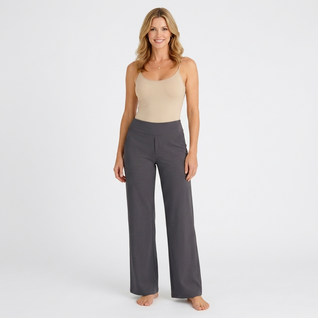 Women’s High Waist Straight Leg Pants – Pull On Pocket Style