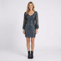 Women’s Sequin Mini Dress – V Neck Long Sleeve Party Style