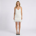 Women’s Fringe Mini Dress – Strappy V Neck Feather Hem Style
