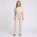 Women’s Tie Waist Wide Leg Jumpsuit – Short Sleeve Full Length Style