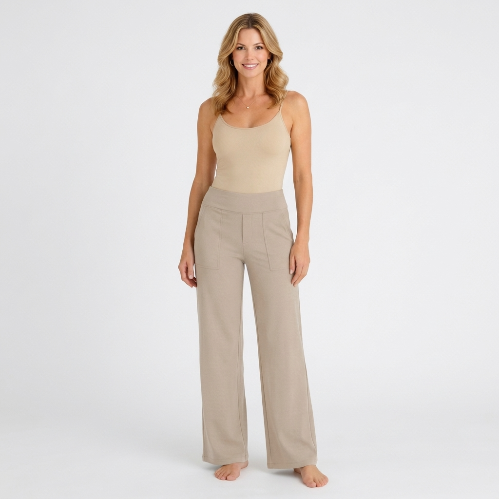 Women’s High Waist Straight Leg Pants – Pull On Pocket Style