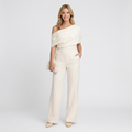 Women’s One Shoulder Wide Leg Jumpsuit – Draped Sleeve Formal Style