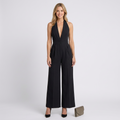 Women’s Halter Neck Wide Leg Jumpsuit – Plunge Front Full Length