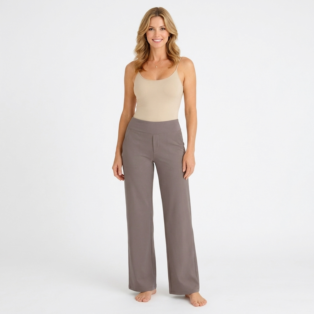 Women’s High Waist Straight Leg Pants – Pull On Pocket Style