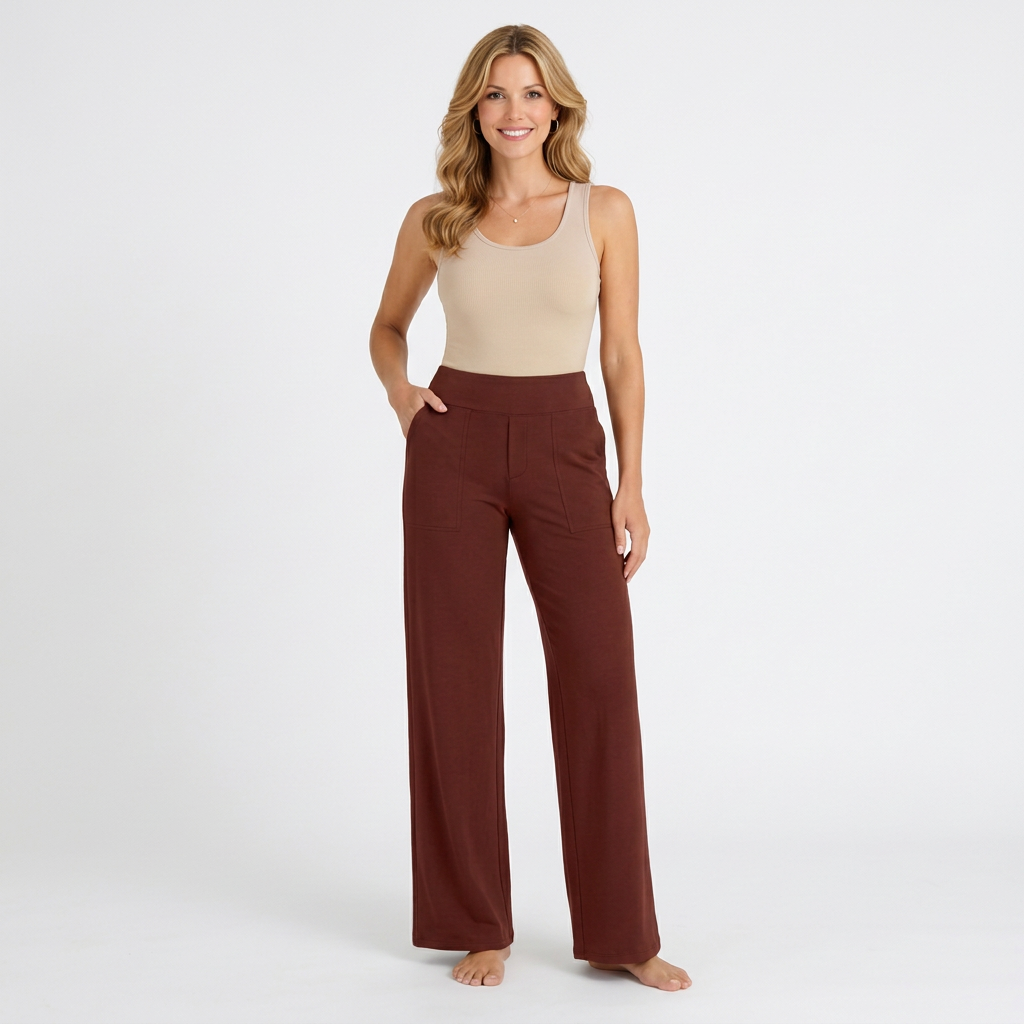 Women’s High Waist Straight Leg Pants – Pull On Pocket Style