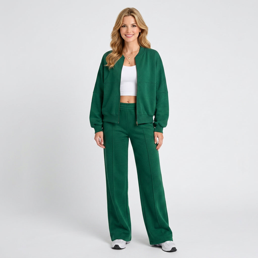 Zip Front Hoodie Co-Ord Set – Relaxed Straight Leg Style