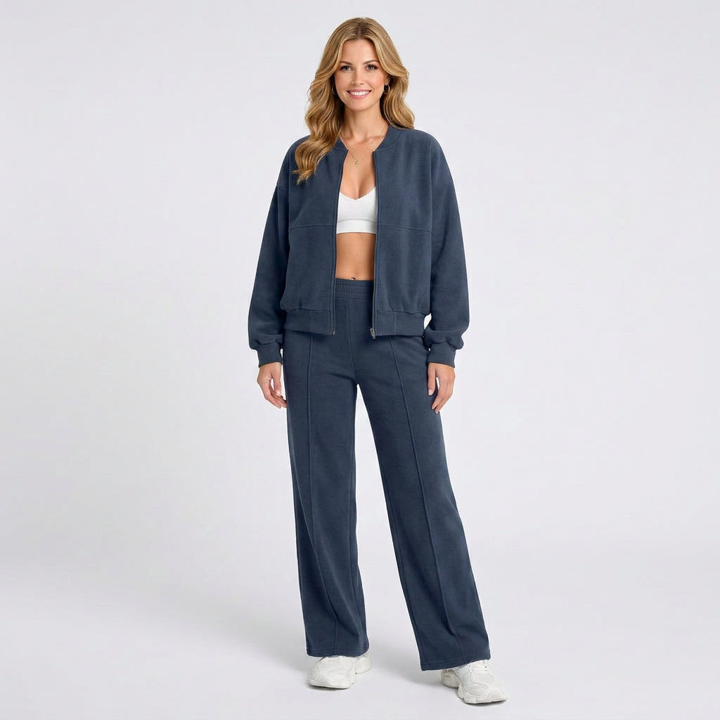 Zip Front Hoodie Co-Ord Set – Relaxed Straight Leg Style