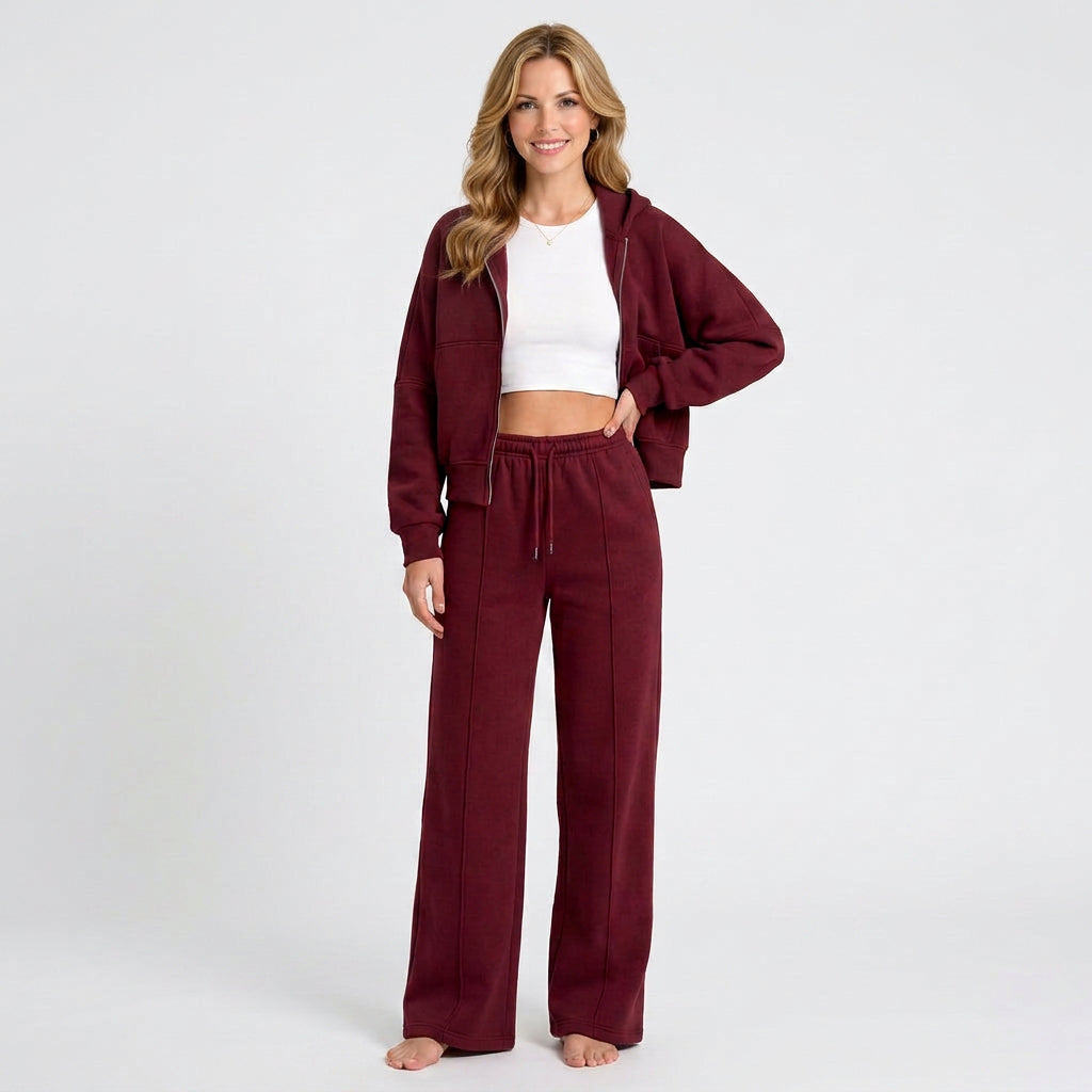 Zip Front Hoodie Co-Ord Set – Relaxed Straight Leg Style