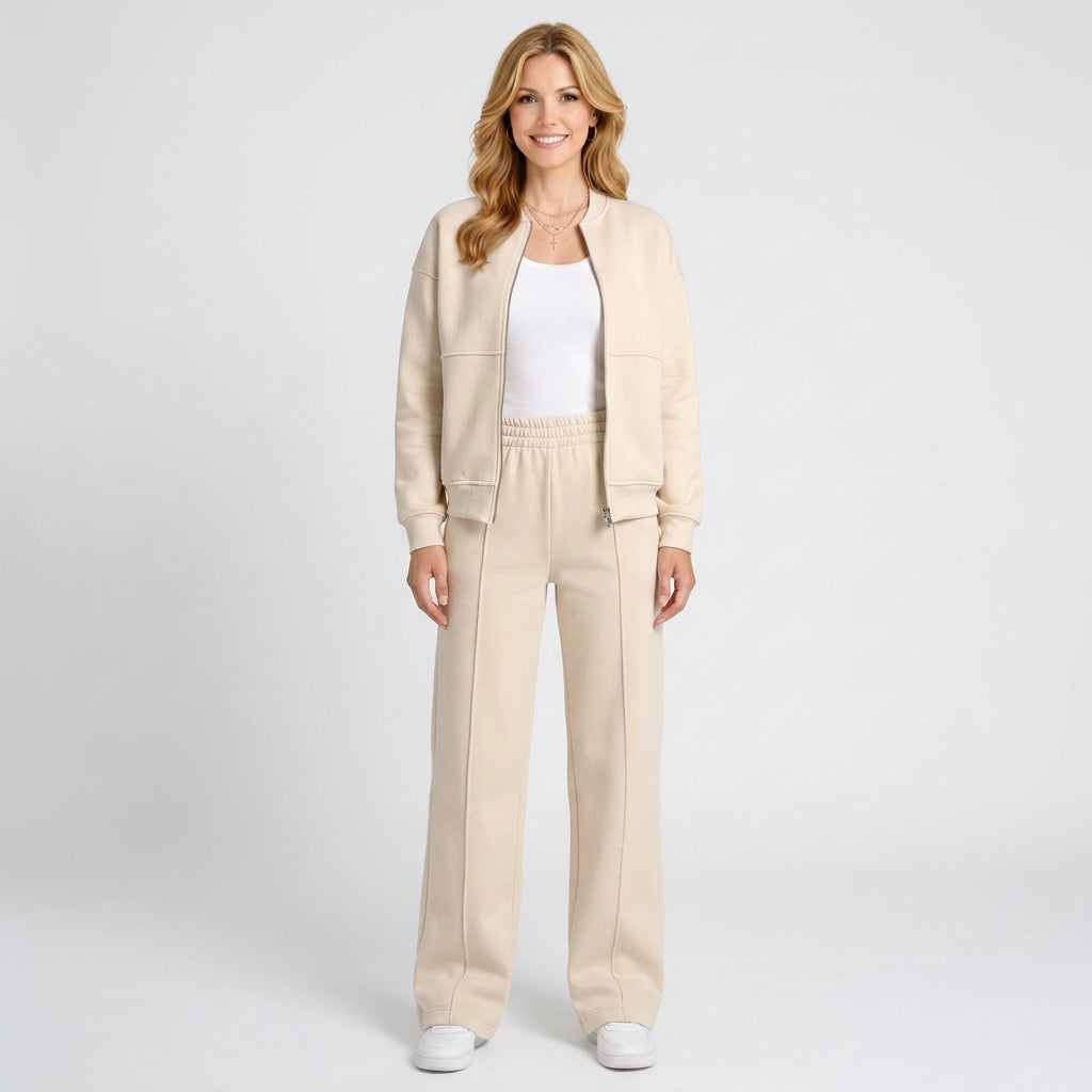 Zip Front Hoodie Co-Ord Set – Relaxed Straight Leg Style