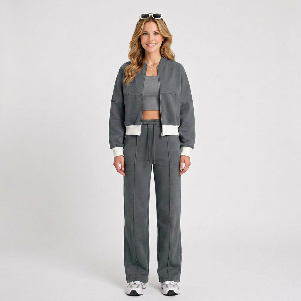Zip Front Hoodie Co-Ord Set – Relaxed Straight Leg Style