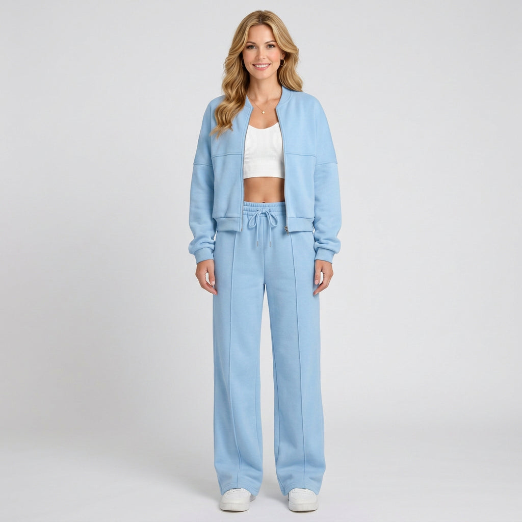 Zip Front Hoodie Co-Ord Set – Relaxed Straight Leg Style