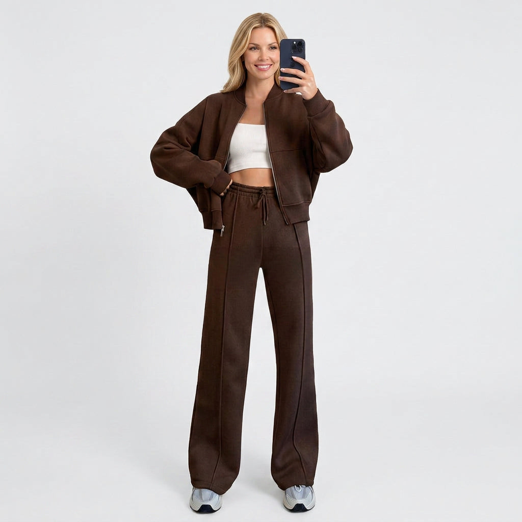 Zip Front Hoodie Co-Ord Set – Relaxed Straight Leg Style