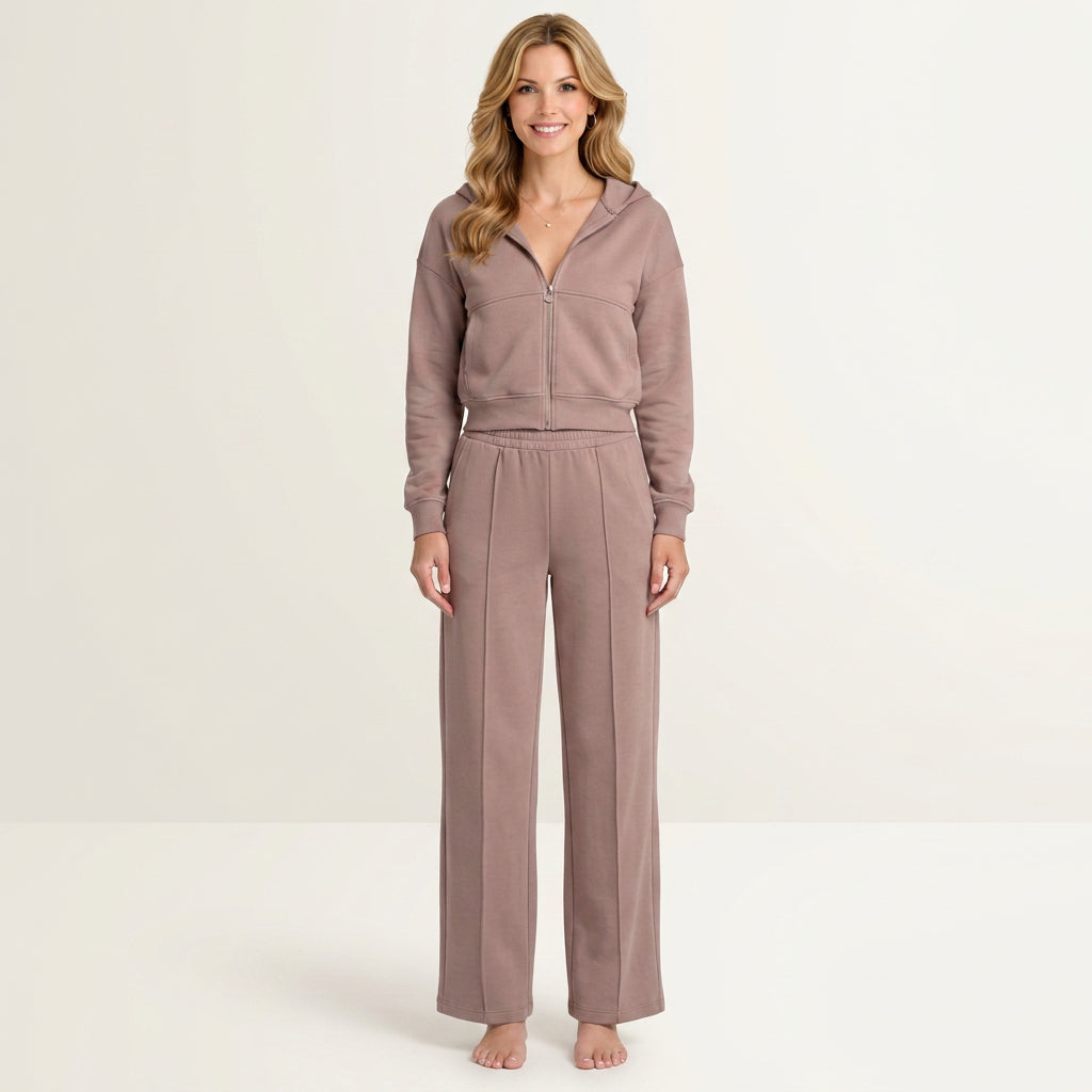 Zip Front Hoodie Co-Ord Set – Relaxed Straight Leg Style