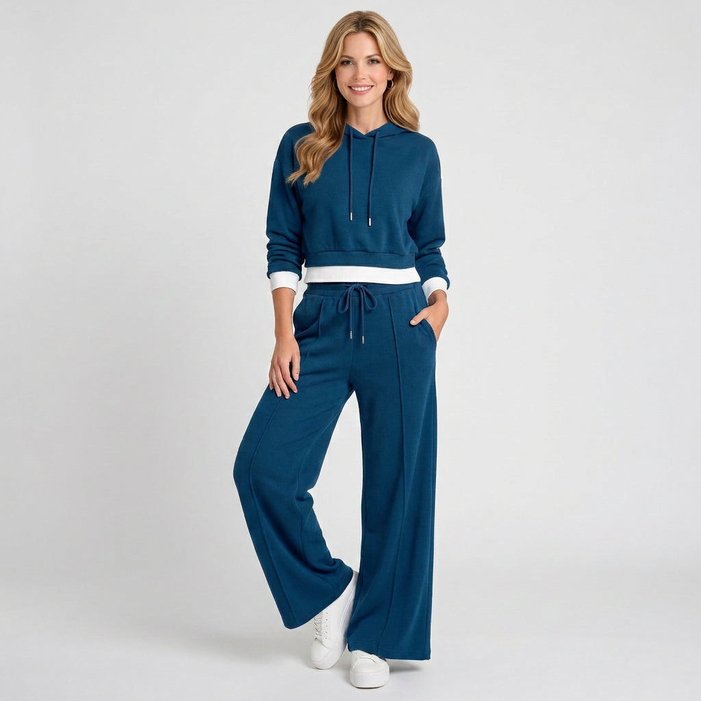Cropped Hoodie Co-Ord Set – Wide Leg Drawstring Style