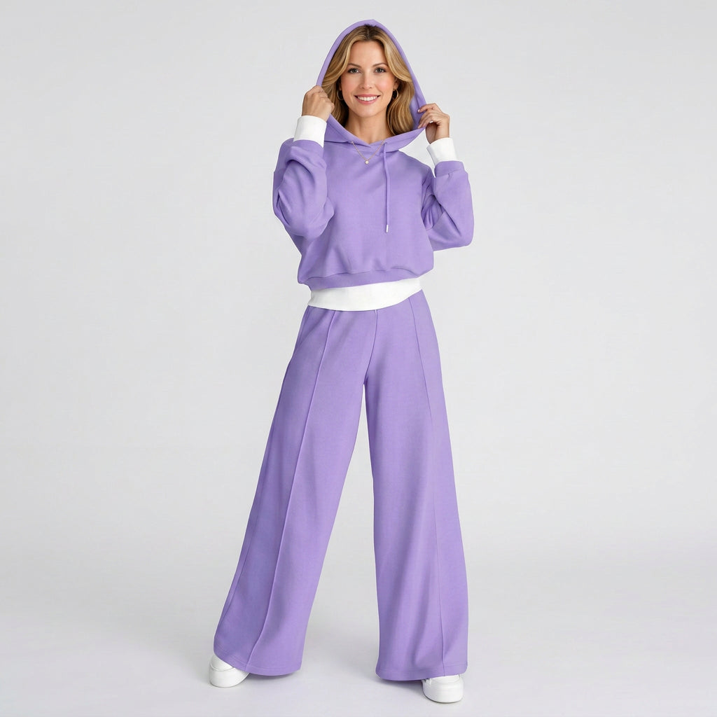 Cropped Hoodie Co-Ord Set – Wide Leg Drawstring Style