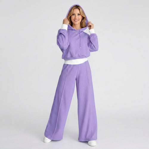 Cropped Hoodie Co-Ord Set – Wide Leg Drawstring Style