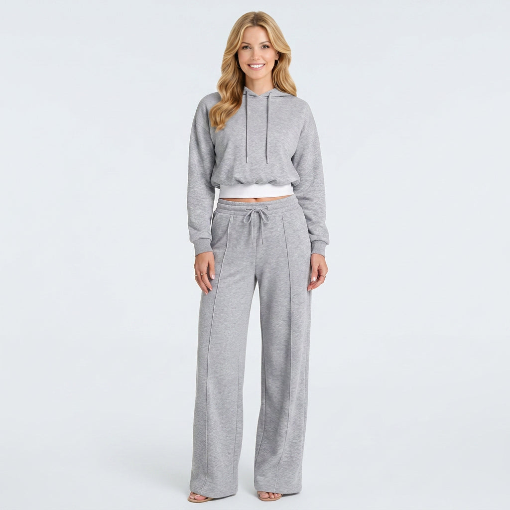 Cropped Hoodie Co-Ord Set – Wide Leg Drawstring Style