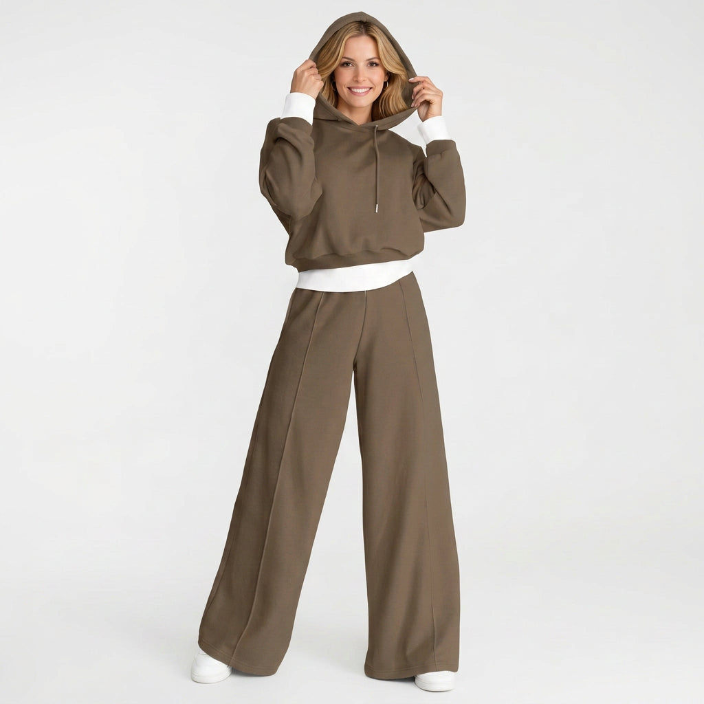Cropped Hoodie Co-Ord Set – Wide Leg Drawstring Style