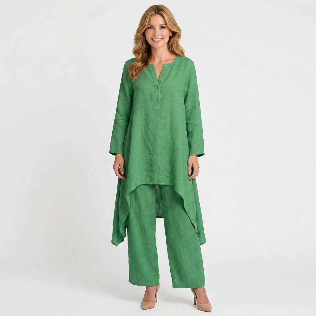 Relaxed Co-Ord Set – Button Neck Top and Trousers Style