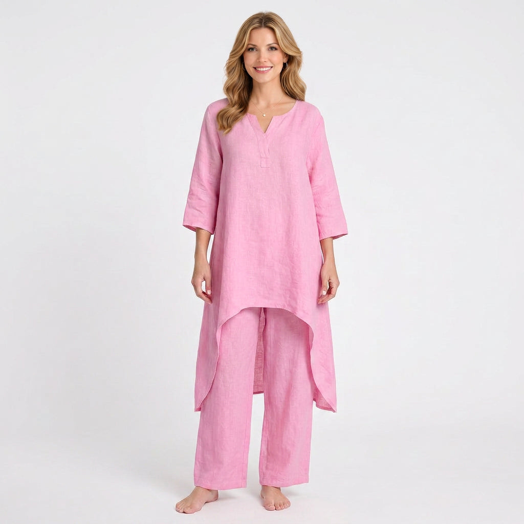 Relaxed Co-Ord Set – Button Neck Top and Trousers Style