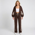 Zip Front Co-Ord Set – Stripe Detail Wide Leg Style