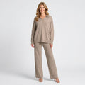 Knitted Co-Ord Set – Collared Long Sleeve Wide Leg Style