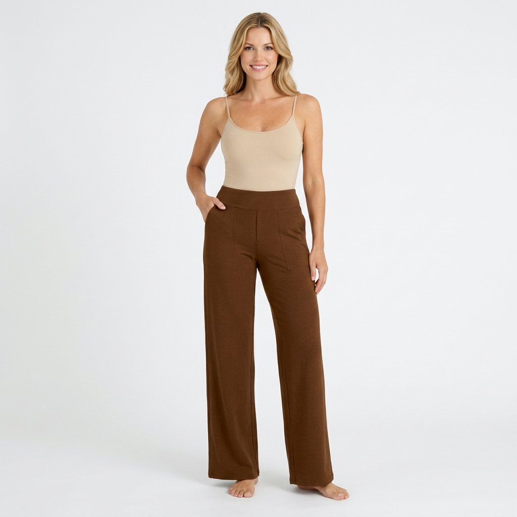 Women’s High Waist Straight Leg Pants – Pull On Pocket Style