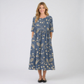 Women’s Floral Print Midi Dress – Short Sleeve Smock Style