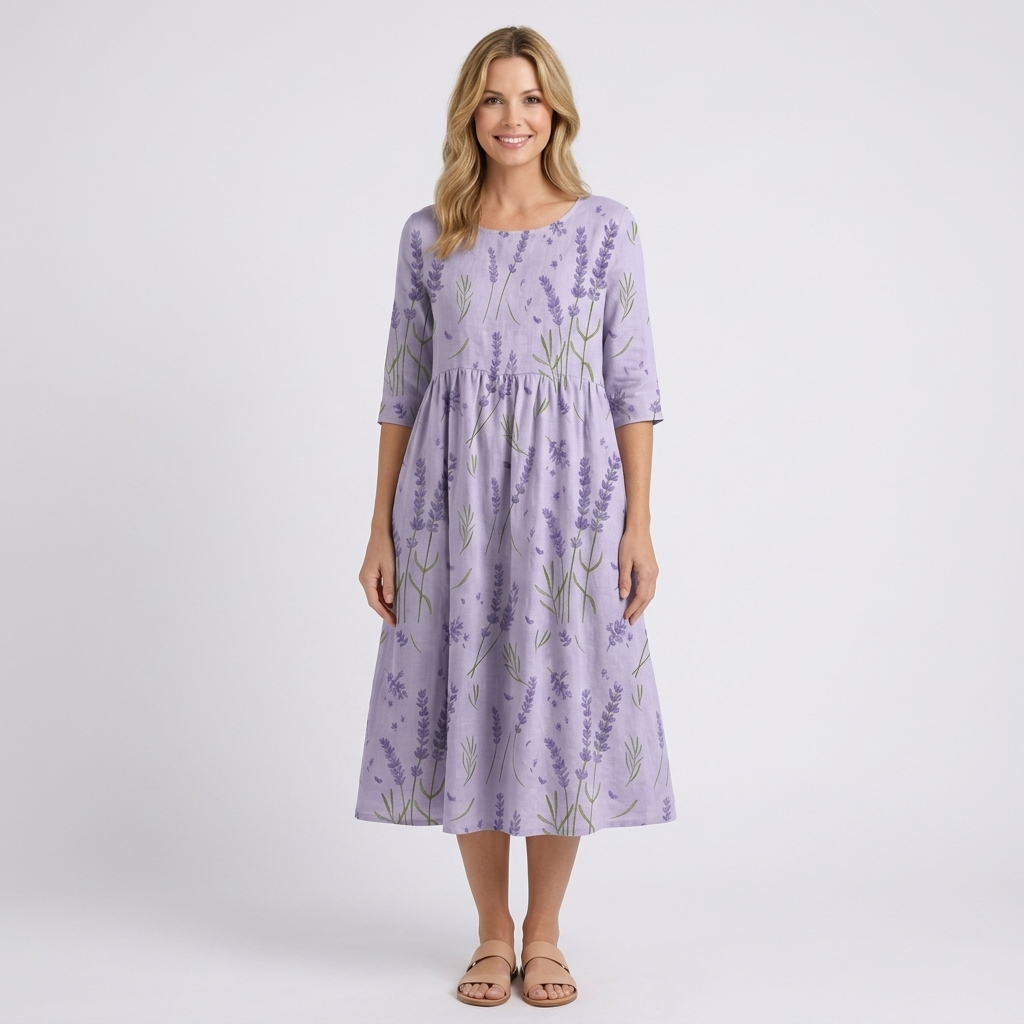 Women’s Floral Print Midi Dress – Short Sleeve Smock Style