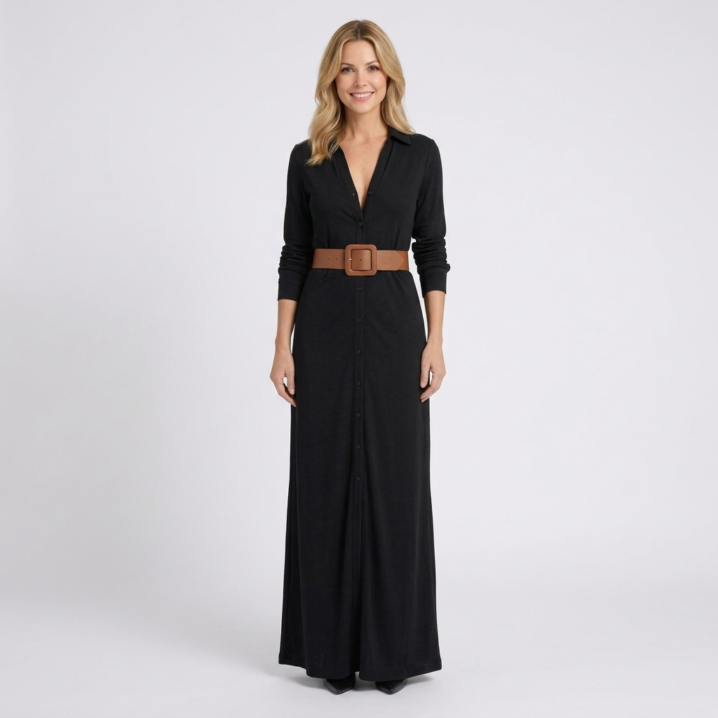 Women’s Maxi Shirt Dress – Long Sleeve Belted Wrap Style