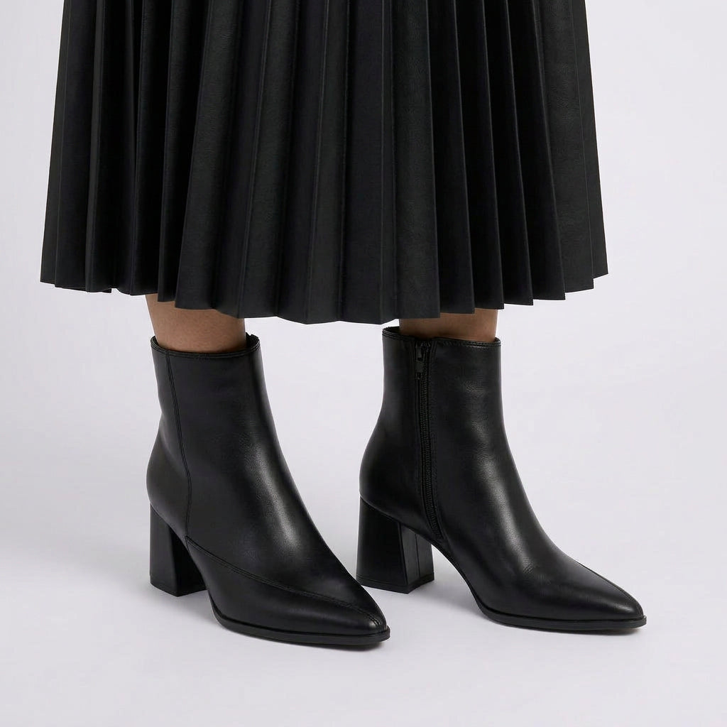 Block Heel Ankle Boots – Pointed Toe Zip Side Style
