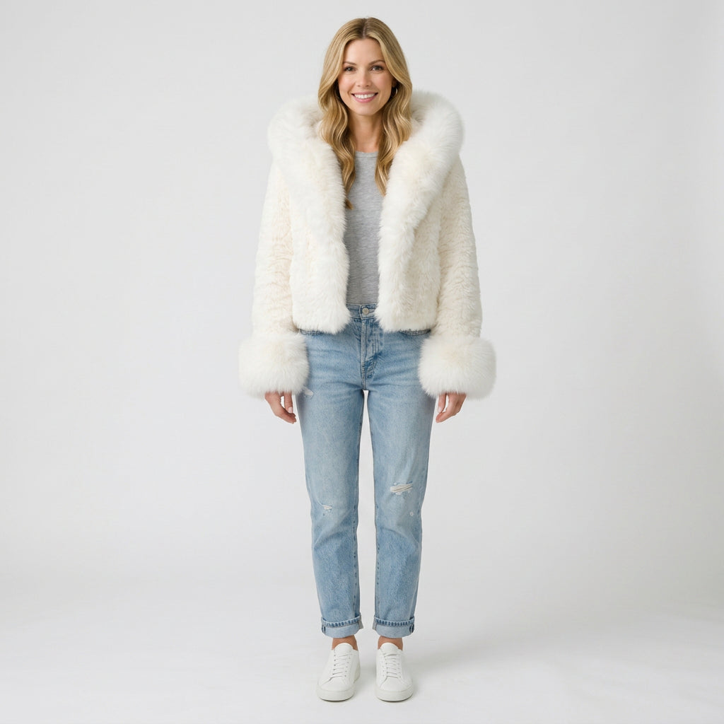 Textured Trim Jacket – Plush Collar Cropped Statement Style
