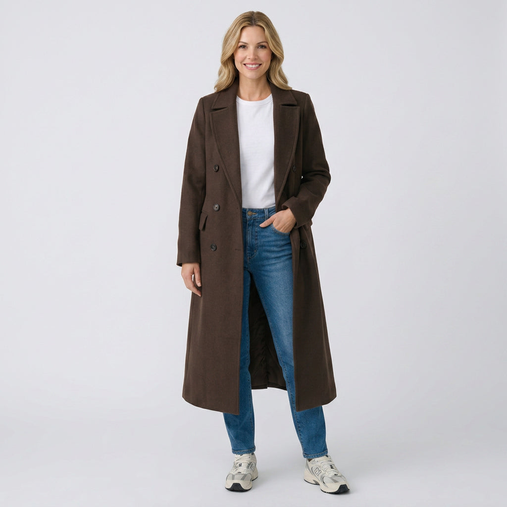 Double Breasted Longline Coat – Classic Tailored Style