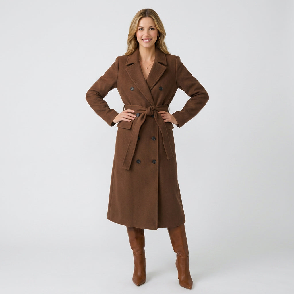 Double Breasted Longline Coat – Classic Tailored Style