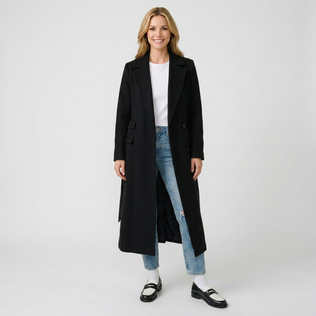 Double Breasted Longline Coat – Classic Tailored Style