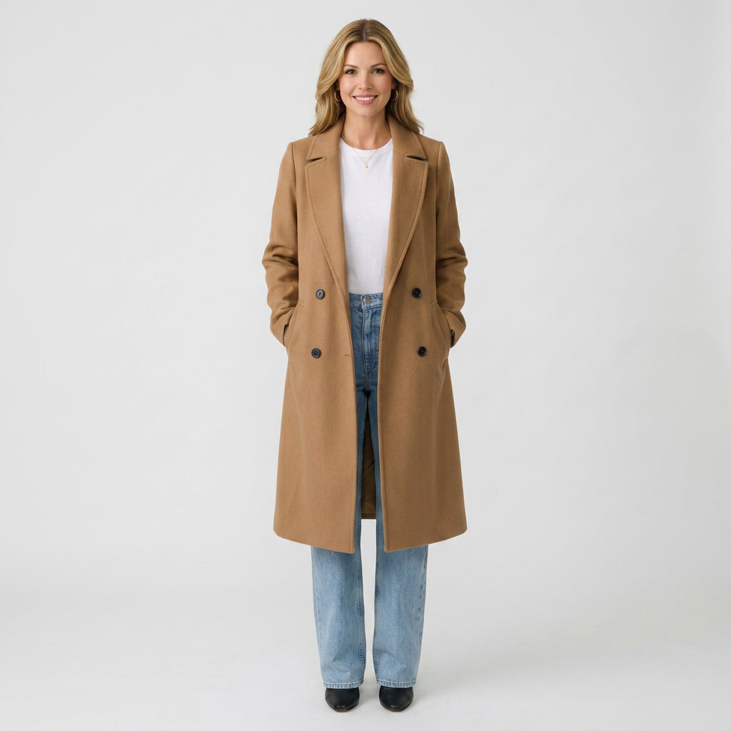 Double Breasted Longline Coat – Classic Tailored Style
