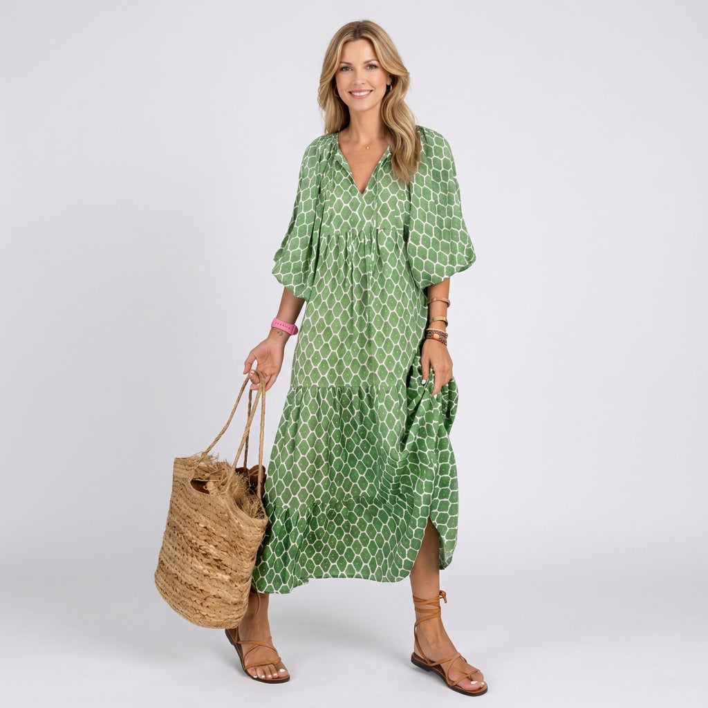 Printed Maxi Dress – V-Neck Relaxed Style