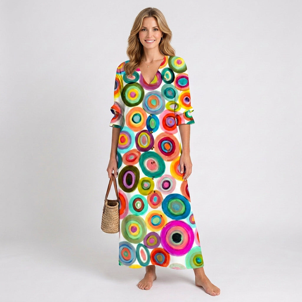 Floral Maxi Dress – V-Neck Long Sleeve Relaxed Style