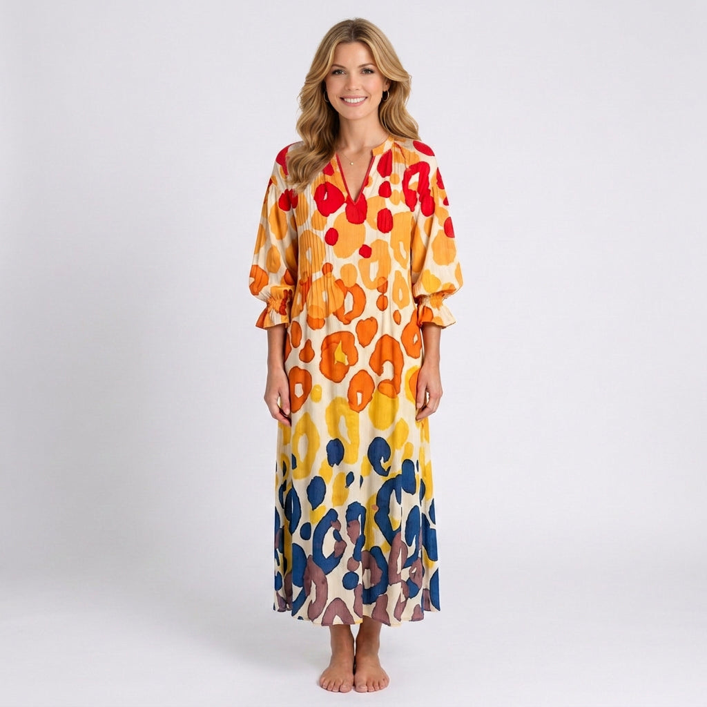 Floral Maxi Dress – V-Neck Long Sleeve Relaxed Style