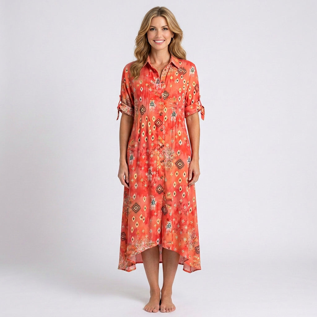 Floral Maxi Dress – V-Neck Long Sleeve Relaxed Style