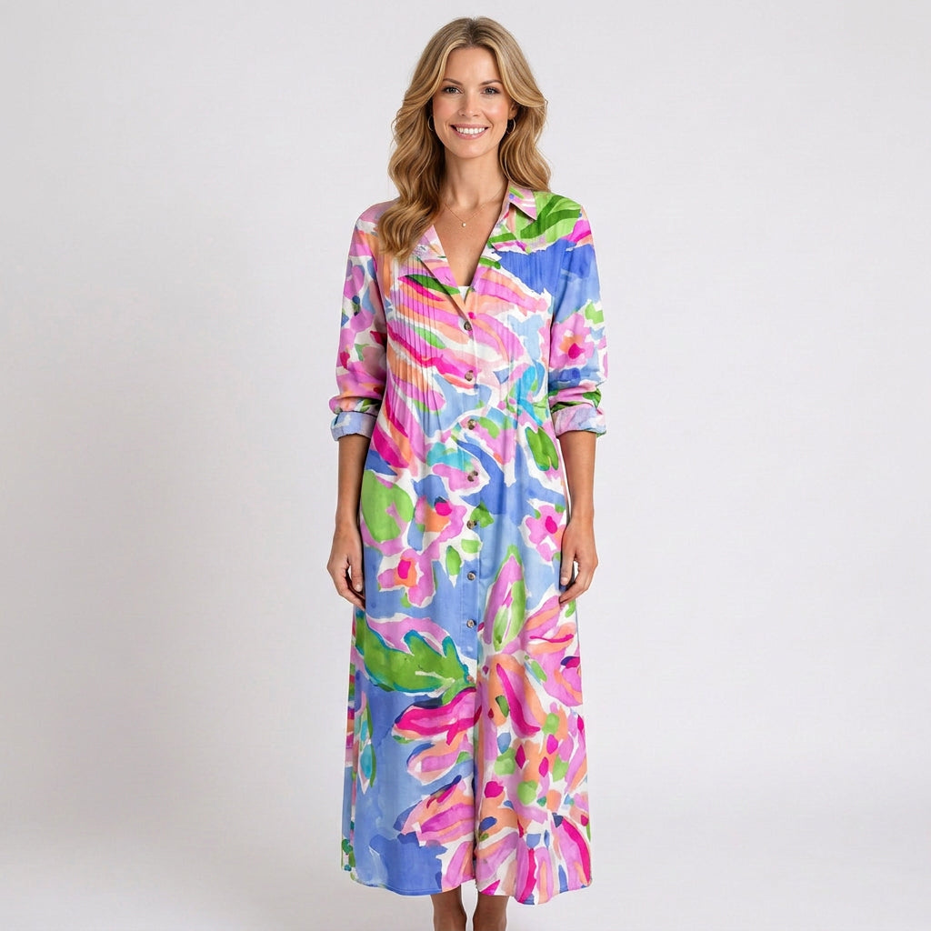 Floral Maxi Dress – V-Neck Long Sleeve Relaxed Style