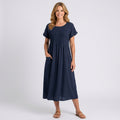 Pleated Front Midi Dress – Short Sleeve Pocket Casual Style