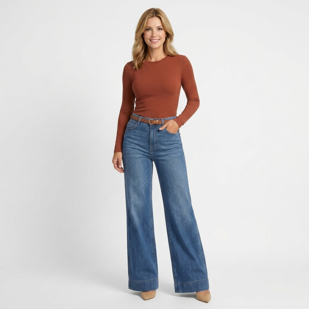 Women’s High Waisted Wide Leg Jeans – Full Length Flared Denim Style