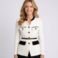 Boucle Jacket Women’s Black Trim Gold Button Blazer