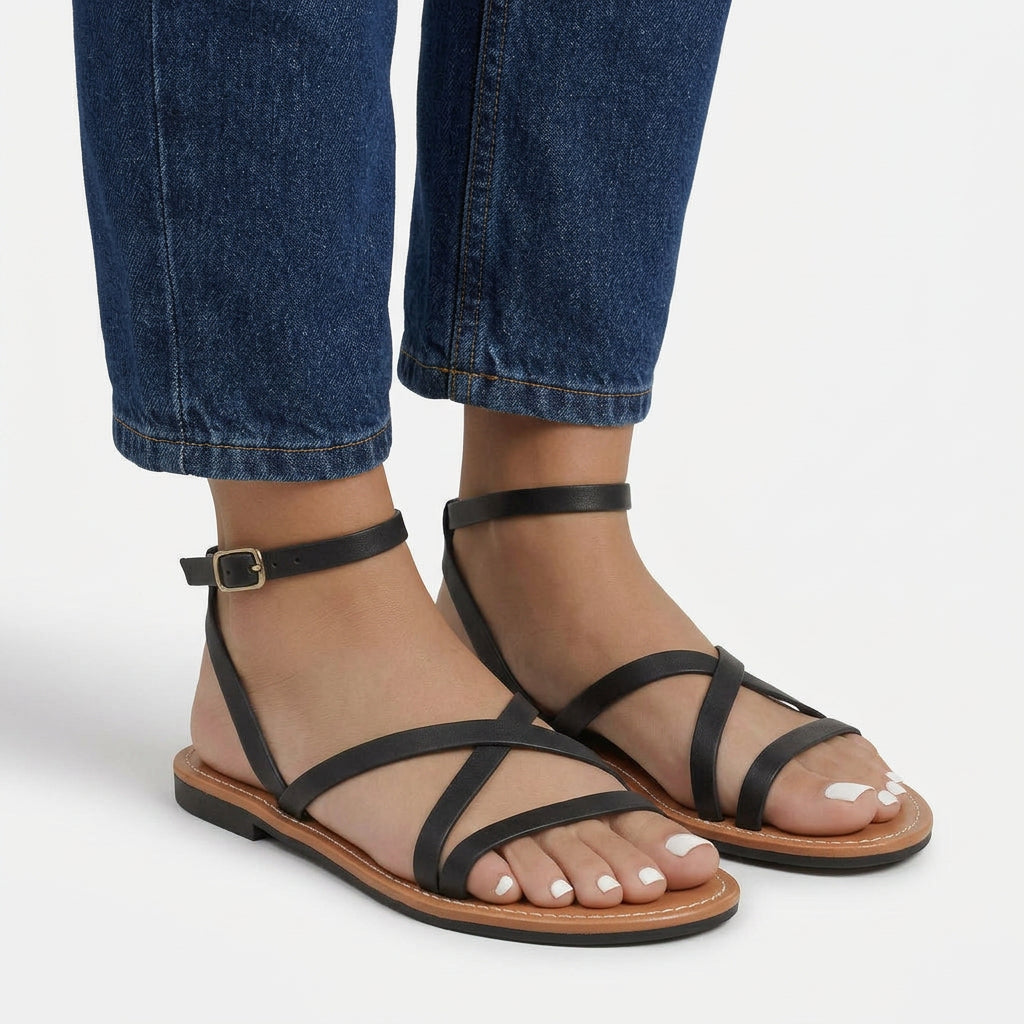 Strappy Flat Sandals Women’s Ankle Strap Summer Shoes