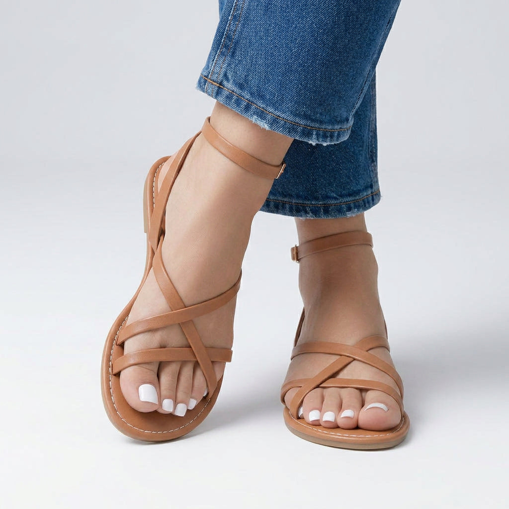 Strappy Flat Sandals Women’s Ankle Strap Summer Shoes